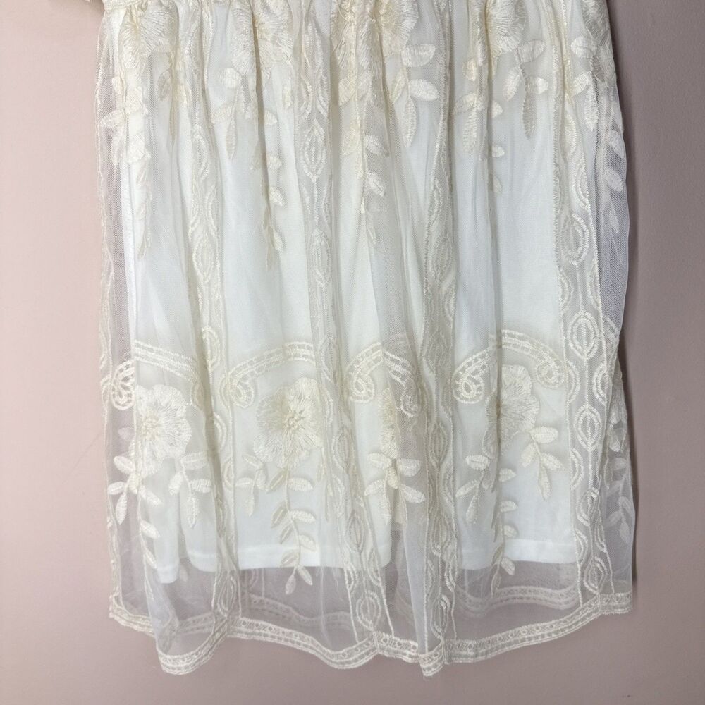 Haute Monde Lace Dress Boho Medium Embroidered V Neck Short Sleeve Cream Ivory - Picture 11 of 16
